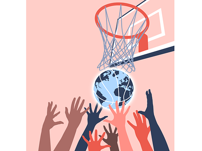 basketball globe with hands basketball basketball player competition design diversity globe hoop illustration sports unity vector