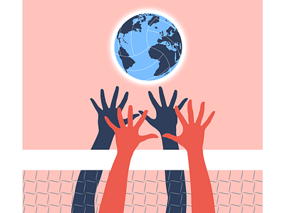 volleyball globe with hands