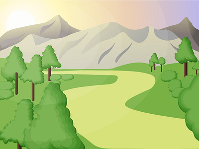 sunset green illustration illustrator sunset the mountains trees