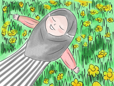 Happy art children illustration girl hijab
