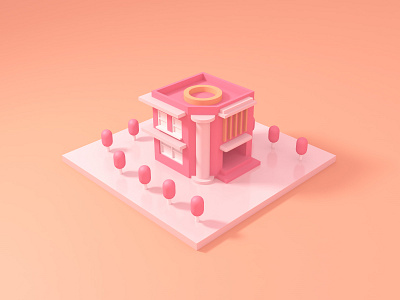 红房子 c4d c4dart c4dfordesigners color creative 小房子 插画 红色的