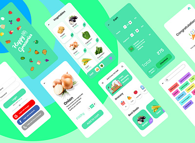 Happy Groceries android android app design flat illustration minimal ui vector