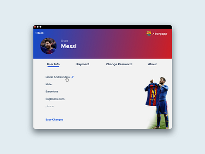 #dailyui #006 barcelona design interface mac os messi profile page ui web app