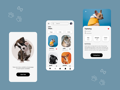 Pets app design animal app cat dog mobile app mobile design mobile ui pet care pet shop app pets petshop petstore ui uiux uiuxdesign