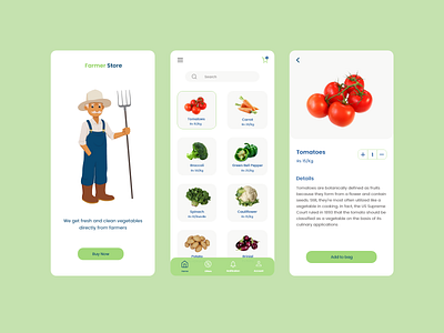 vegetable clean farmers market illustration mobile app mobile ui online store typography ui design ux design vegan vegetable app vegetable store vegetables visual design