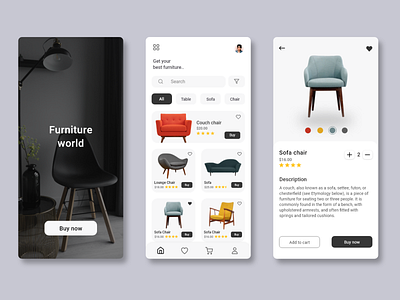 Furniture App clean design furniture app illustration mobile app online app online store typography ui design ux ux design visual design
