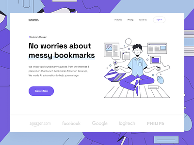 Bookmark Manager — Landing Page app blue bookmarks calm clean ui illustration interface landing page manager minimal modern morva new product design purple