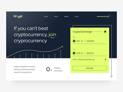 Krypt - Cryptocurrency Landing Page blockchain crypto currency dark blue design financial green hero landing page midnight nft website