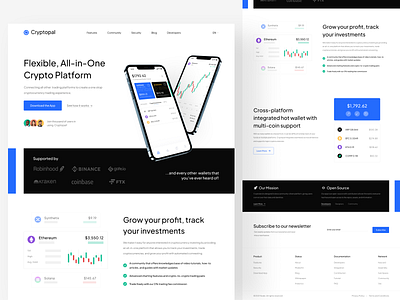 Cryptopal - Crypto Landing Page app bitcoin blockchain clean ui crypto defi design eth finance interface investment landing page minimal mockup nft profit tracking trade trading website