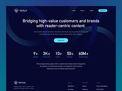 Deep Blue Ventures – Holding Company Website blue brand case study clean company content dark mode deep blue ventures design holding interface landing page manages minimalist modern profile ui ux web website