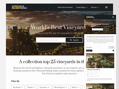 Top 25 Vineyards grape mobile ui ui uiuxdesign ux vine yard vinery vineyard app vineyards web vineyard website vineyard wine winery