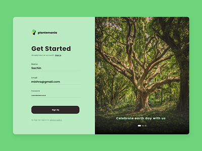 Sign Up Form earth day green log in log in page nature sachin kumar mishra sachinbak sign up sign up form sign up page sign up template signup ui uiux
