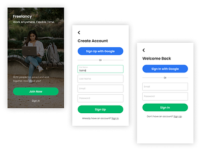 Freelancy Onboarding / Sign Up / Sign In Screen app branding clean design design minimal mobile ui ux