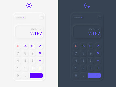 Calculator App UI android app calculator clean dark day design ios league light neumorphism night ui ux visual