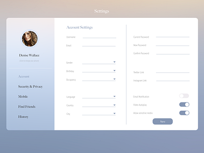 Day 007 - Settings / 100 Days of UI 007 100 days of ui 2d adobexd clean dailyui design ui ui ux ui design uidesign uiux web design webdesign website website design