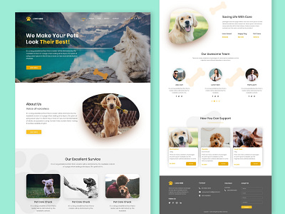 Pets Care Landing Page bestshot business career design dog domain dribbble illustration layoute logo pets style template trend uidesign uikits uiux uiuxdesign webdesign wix