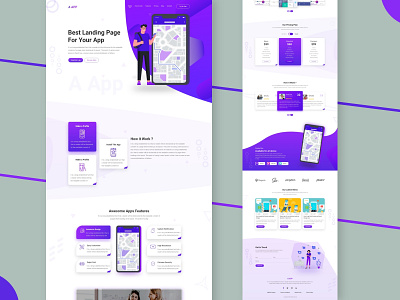 Apps Landing Page Template Design adobe xd app app design app landing application booking branding dribbble flight holiday hotel illustration landingpage logo style tour trend uikits uiux website