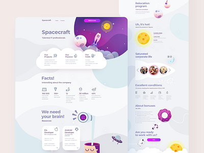 Cosmic landing page bonus cloud design flat illustration landing offer planet recruitment relocation space spacecraft ui vector website