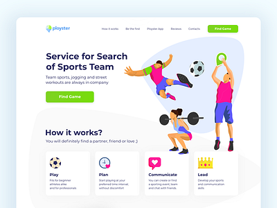 Landing page for Ployster app adaptive app blue design fing game games illustraion illustration landing landingpage map play point sport sports team teamwork ui vector