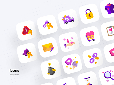 Icons for push notifications alert app bomb delivery design heart illustraion illustration ios like link locker message notification offer safety search tshirt ui vector