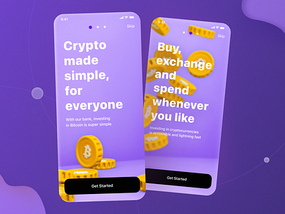 Onboarding for cryptocurrency app app app design apple application ui blender coin coinbase coins crypto crypto currency crypto exchange crypto wallet cryptoapp cryptoart cryptocurrency ios onboard onboarding ui tutorial violet