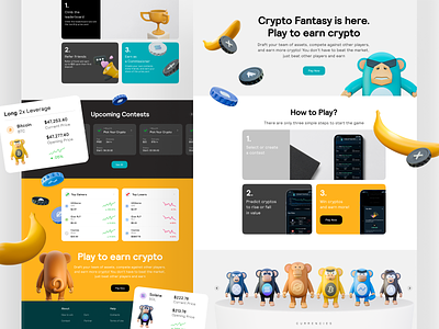 Landing Page for Crypto Game. Crypto Apes 3d 3d art 3d artist animal apes app banana bitcoin blender coin crypto cryptogame currency cute design game metaverse monkey monley solana