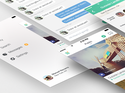 Social App app chat design flat ios side menu ui ux