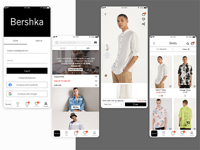 Bershka Application adobexd app black and white branding design icon illustration logo minimalist shopping app typography ui ux vector