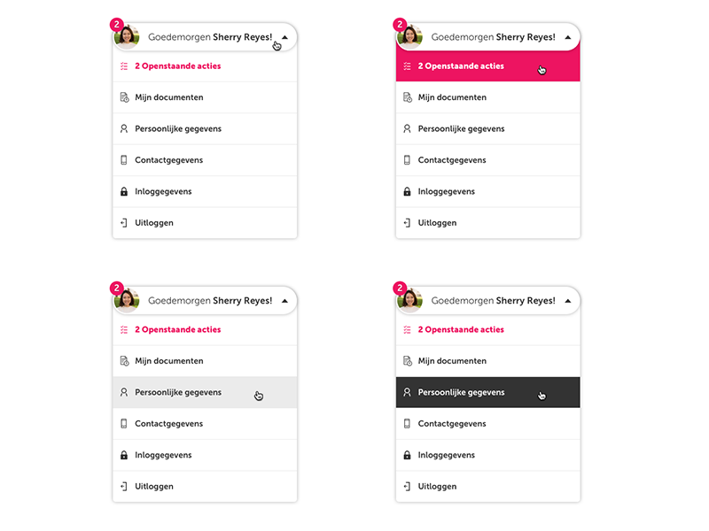 user profile menu hover state flat web animation app branding ux typography ui design logo illustration icon