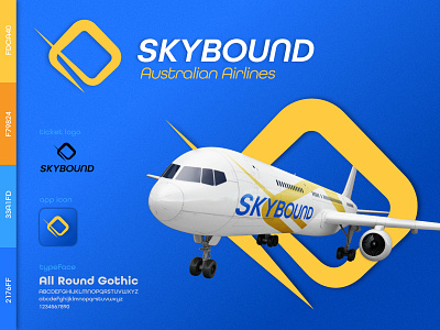 Skybound Airlines - Branding airline airline branding airline identity airline logo airlines airplane aussie airline australian airline aviation aviation branding aviation logo blue commercial airline flight flights logo simple logo skybound skybound airlines yellow logo