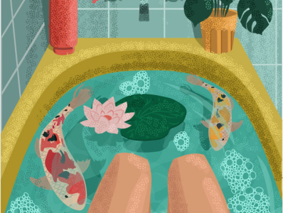 Take a bath bath bath foam bathe bathroom character fish foam illustration legs noise to take a bath vector vector illustration water water lily