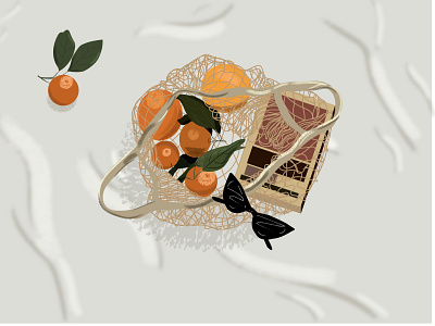 Summertime bag book girl illustration netting orange oranges sheet still life summer summertime vector vector illustration