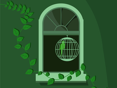 Window bird cage canary green illustration monochrome parrot plant vector vector illustration wall window