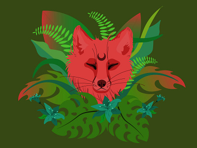 Fox animal contrast fox illustration foxy green illustration jungle leaves plant vector vector illustration