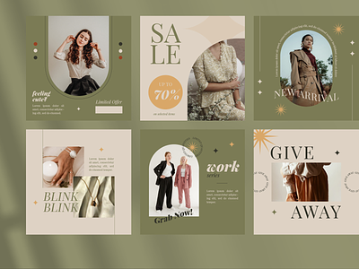 Fashion Sale Social Media Posts aesthetic beige branding design ecommerce fashion instagram media minimalist sale social ui
