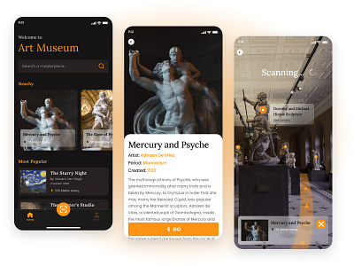 Art Museum Guide Application app app design figma mobile app design museum app museum guide ui ui design ux desigm ux design