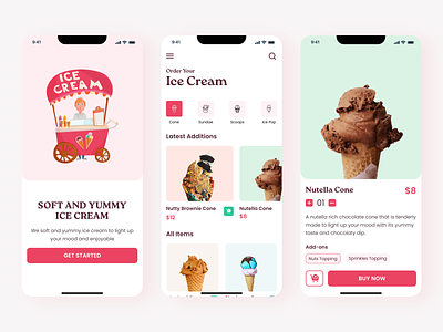 Ice Cream Mobile Application UI Design app figma ice cream app mobile app design sundae app ui ui design user experience design user interface design ux design