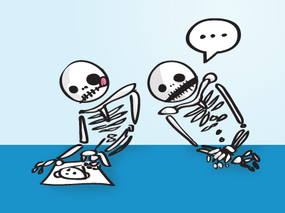 Skeletons doodle or die illustration