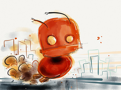 Morning commute illustration paper app robot