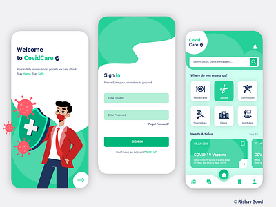 Covid-19 App Concept abstract adobe xd app design branding clean colors concept covid19 creativity design logo santitization socialcare socialdistancing stayhome staysafe typography ui uiuxdesign ux