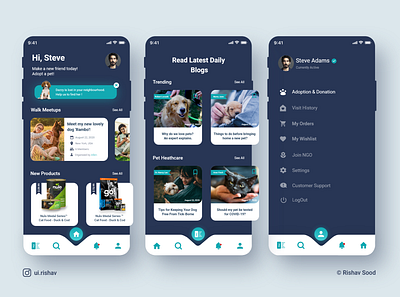 Pet Care App - UI Design abstract adobe xd animals app app design blogs cats colors concept design dogs pet care pets photoshop stray typography ui uiuxdesign ux veterinary