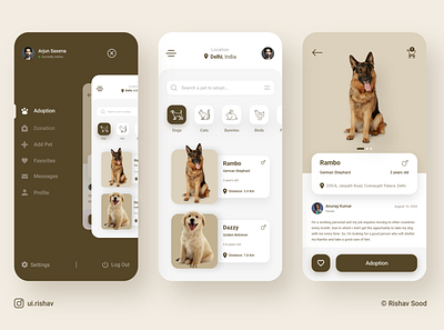 Pets Adoption & Donation App abstract adobe xd animals app app design application ui birds cats colors design dogs icon pet care pets rabbit sketch typography ui uiuxdesign ux