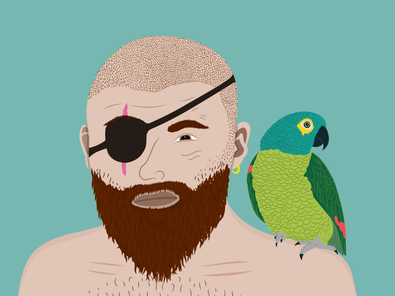Pirate portrait birds character design eyepatch pirate portrait sketch