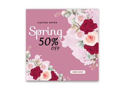 Lovely Spring Flowers Web Banner Template add design art banner branding facebook ads graphic design illustration new sale vector web