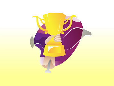 Trophy achievements bone cup gold hand illustration purple smoke trophy vector yellow