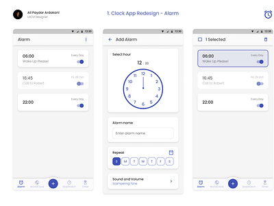 Clock App Redesign alarm app clock design google material material ui redesign stop watch timer typography ui ux world clock