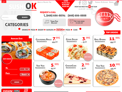 Cafe "SUSHIOK" Web Design Concept cafe concept design sushi sushi roll web website concept website design