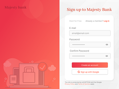 Sign up to Majest Bank #DailyUI #1DailyUI