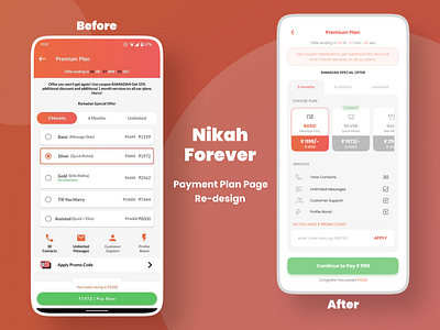 Payment Plan Page Re-design after app design app ui before figma minimal mobile nikah forever problem solving redesign soft ui ux