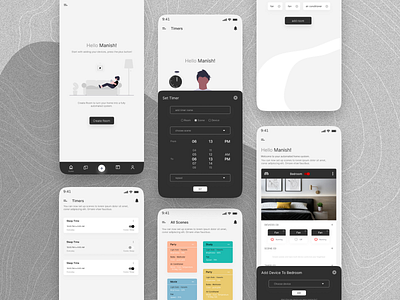 Vibe It - The Home Automation App app app ui application automation black design devices figma grey home minimal mobile neutral soft timer ui uiux white